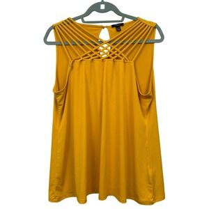 Cupio Women Sleeveless Tank Top Blouse Strappy Neck Line Mustard Yellow Sz XL